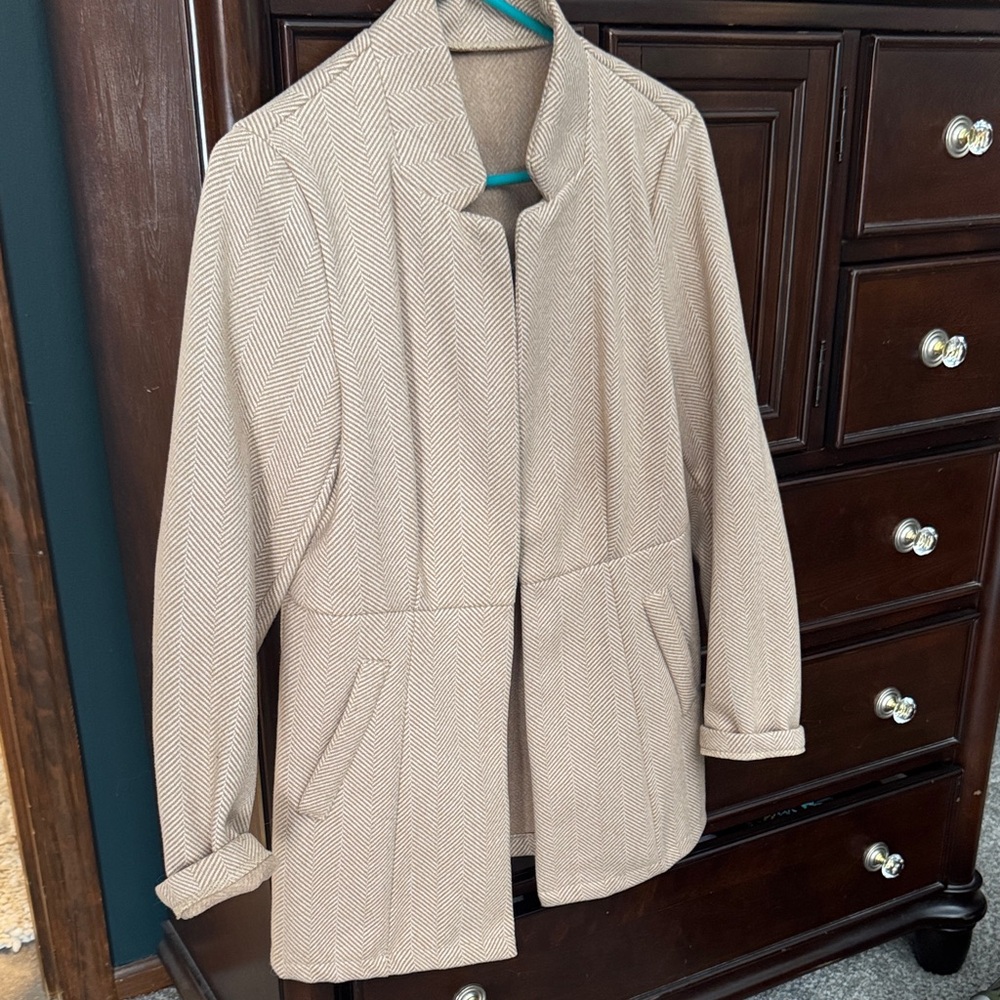 SHEIN Beige Herringbone Trench Coat